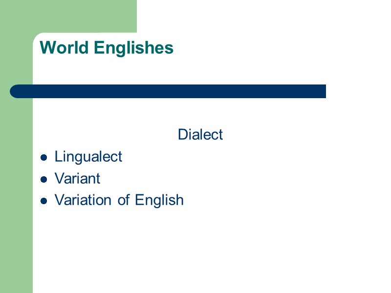 World Englishes   Dialect Lingualect Variant Variation of English